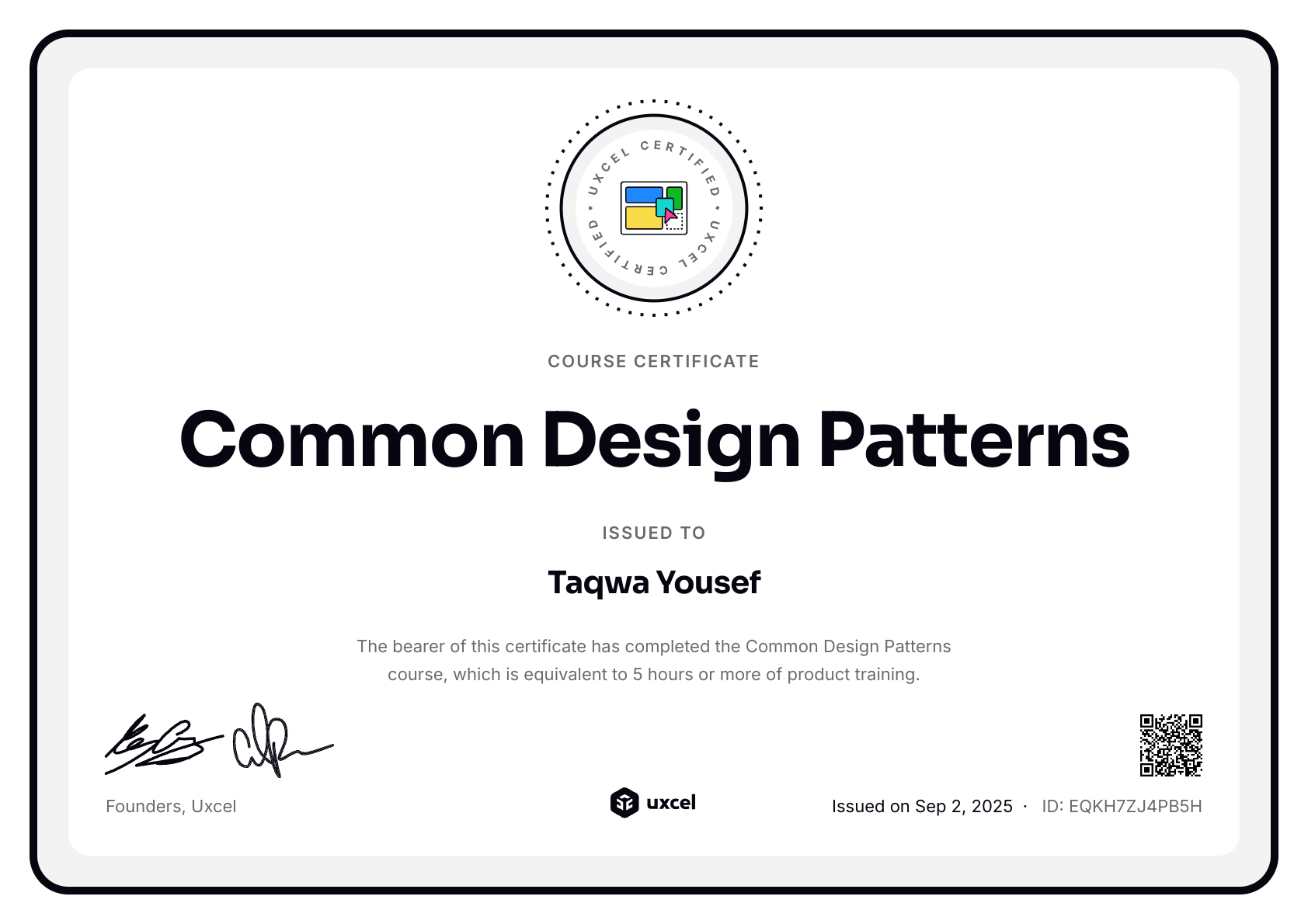 Taqwa Yousef's certificate